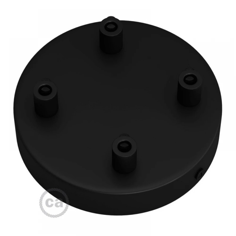 Ροζέτα Φωτιστικού Μεταλλική πλακέ με 4 τρύπες και στηρίγματα καλωδίου Μαύρο - Creatice Cables