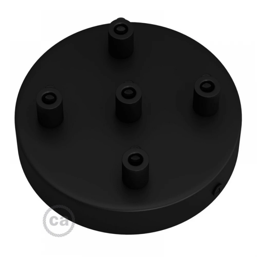 Ροζέτα Φωτιστικού Μεταλλική πλακέ με 5 τρύπες και στηρίγματα καλωδίου Μαύρο - Creatice Cables