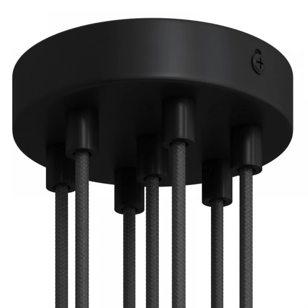 Ροζέτα Φωτιστικού Μεταλλική πλακέ με 7 τρύπες και στηρίγματα καλωδίου Μαύρο - Creatice Cables