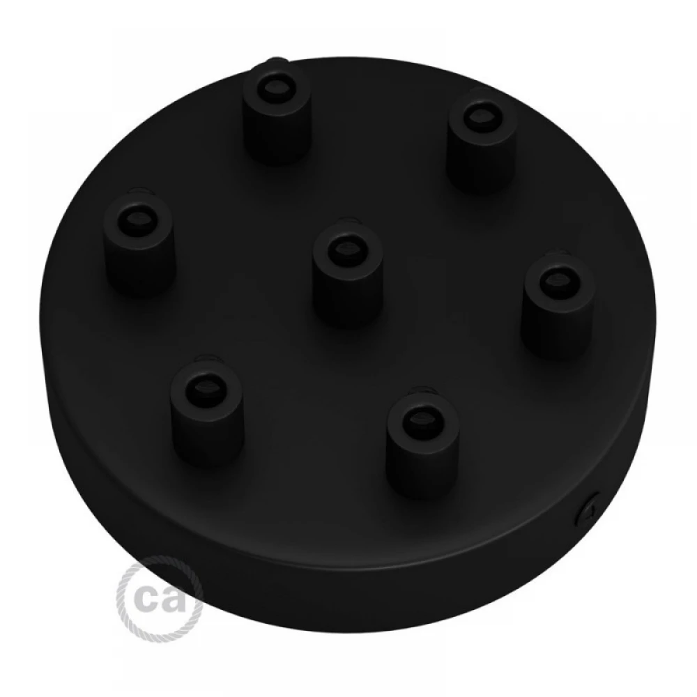 Ροζέτα Φωτιστικού Μεταλλική πλακέ με 7 τρύπες και στηρίγματα καλωδίου Μαύρο - Creatice Cables