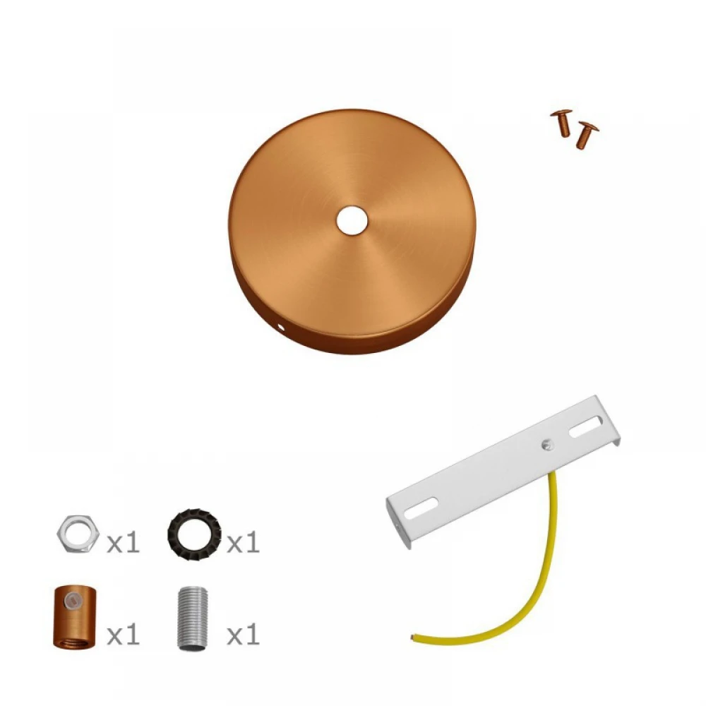 Ροζέτα Φωτιστικού Μεταλλική Mini 8,3cm με 1 τρύπα και στήριγμα καλωδίου Πλακέ, Χάλκινο Αντικέ Creative Cables