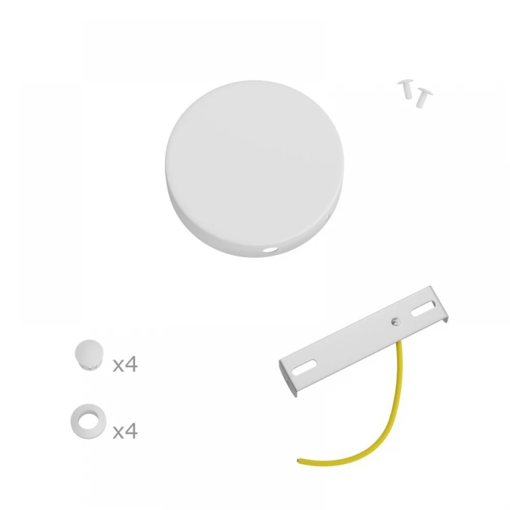 Mini Ροζέτα Μεταλλική Κουτί Διακλάδωσης πλακέ με 4 τρύπες στο πλάι - Λευκό ΜΑΤ Creative Cables