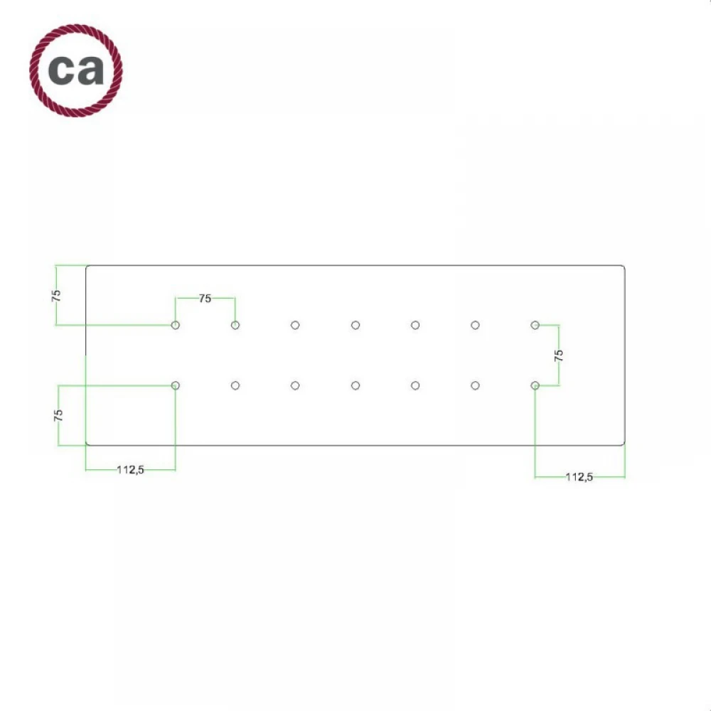 Ορθογώνια Μπάρα Ροζέτα XXL Rose-One με 14 τρύπες, 675 x 225 mm - Χρυσό ΜΑΤ Dibond - Creative Cables