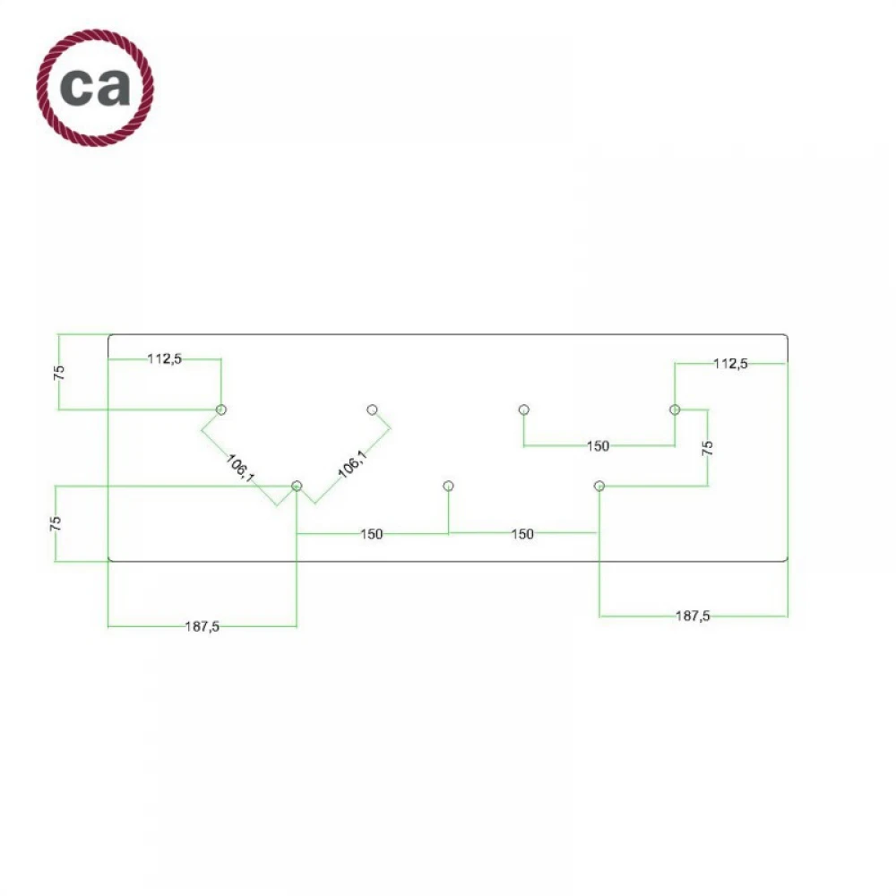 Ορθογώνια Μπάρα Ροζέτα XXL Rose-One με 7 τρύπες, 675 x 225 mm - Μαύρο ΜΑΤ Dibond - Creative Cables