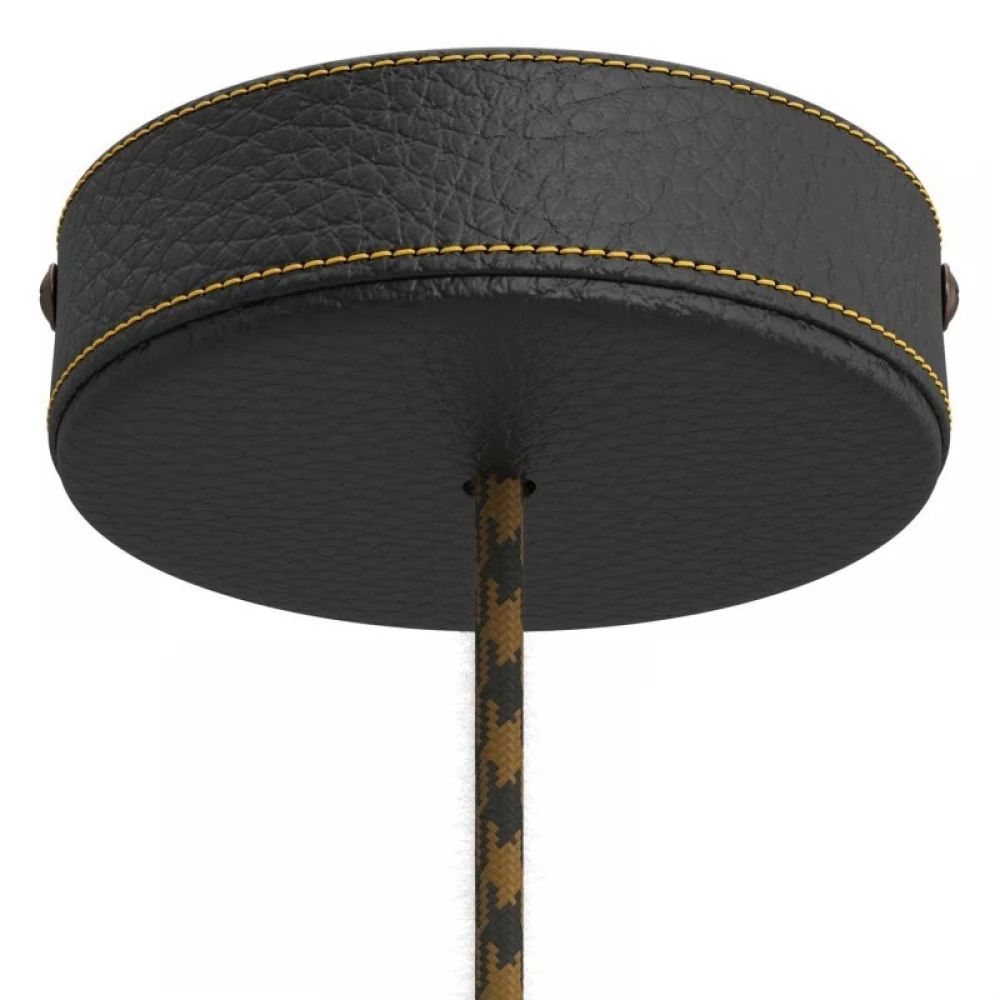 Ροζέτα Φωτιστικού Ξύλινη καλυμμένη με Δέρμα, Μαύρη - Creative Cables