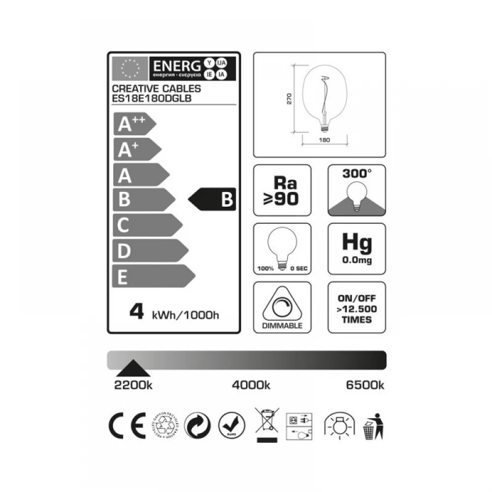 LED Λαμπτήρας Ομίχλη Φυμέ-Μπλε (Dusk) Egg με Νήμα Άμπελος 4W Filament E27 Dimmable 2200K - Creative Cables