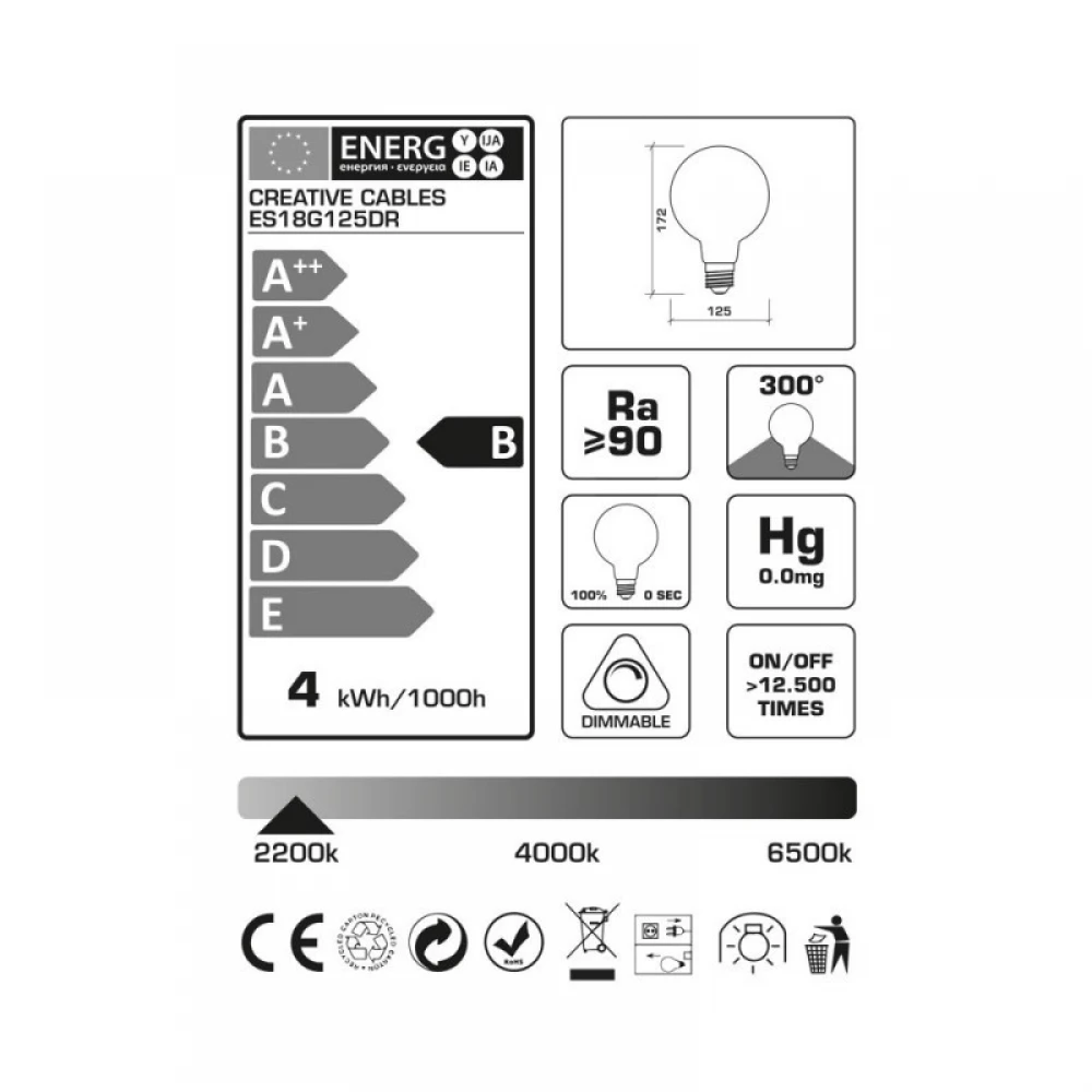 LED Λαμπτήρας Γλόμπος Όνειρο Ροζέ-Μπλε (Dream) G125 με Νήμα Άμπελος 4W Filament E27 Dimmable 2200K - Creative Cables