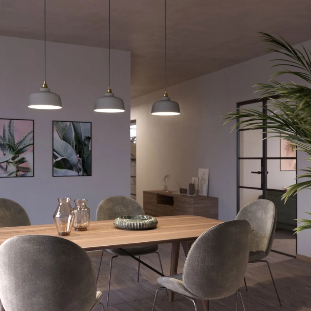 Κρεμαστό Φωτιστικό Με Υφασμάτινο Καλώδιο και Κεραμικό Καπέλο Κύπελλο  - Εφέ Τσιμέντου - Λευκό - Made in Italy - Creative Cables