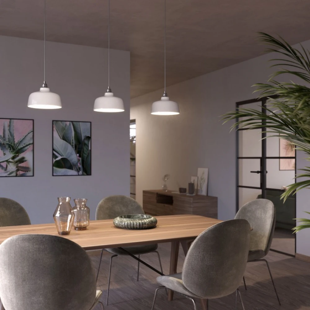 Κρεμαστό Φωτιστικό Με Υφασμάτινο Καλώδιο και Κεραμικό Καπέλο Κύπελλο  - Λευκό Γυαλιστερό - Made in Italy - Creative Cables