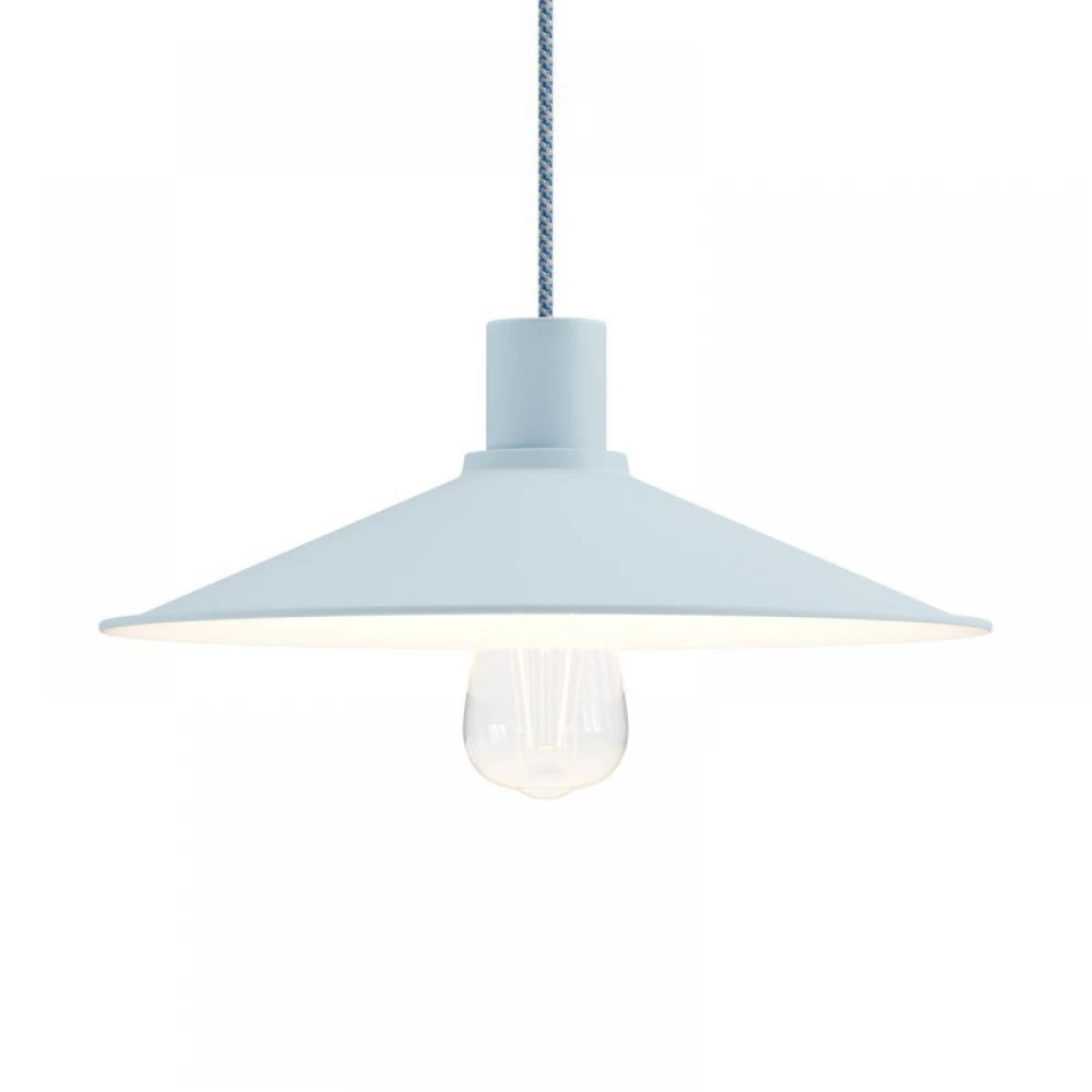 Κρεμαστό φωτιστικό με υφασμάτινο καλώδιο και μεταλλικό καπέλο Swing Pastel Απαλό Γαλάζιο - Made in Italy - Creative Cables
