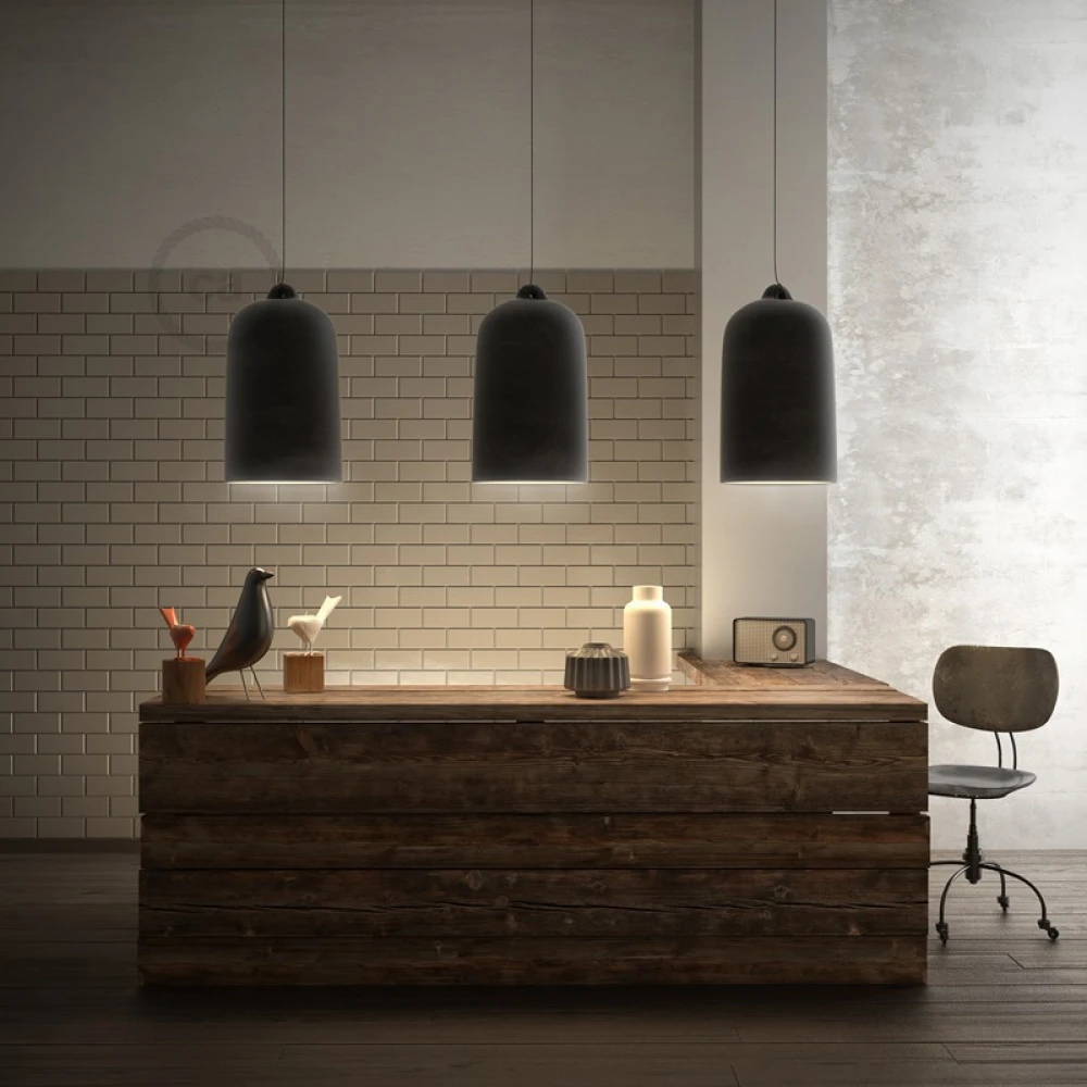 Κρεμαστό Φωτιστικό με Υφασμάτινο Καλώδιο Και Κεραμική Καμπάνα Bell XL Μαυροπίνακας - Λευκό - Made in Italy - Creative Cables