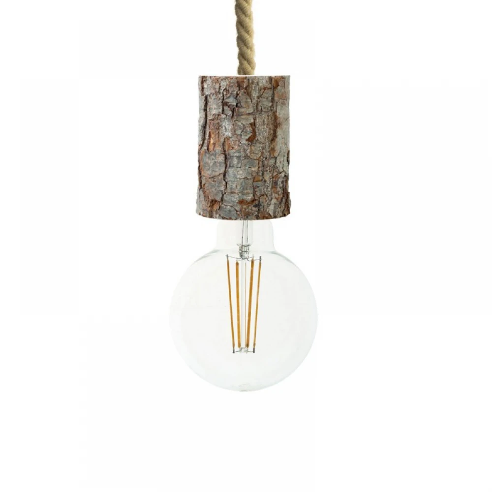 Κρεμαστό Φωτιστικό Ξύλινο με καλώδιο τριχιά XL και ντουί Κορμός Bark 11cm - Made in Italy - Creative Cables