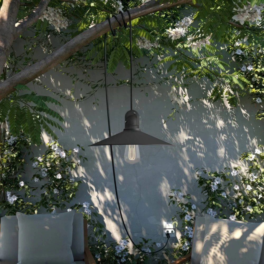 Φωτιστικό Εξωτερικού Χώρου Snake Eiva με Καπέλο Swing, με 5m καλώδιο, στεγανό ντουί IP65 και φις - Μαύρο - Creative Cables