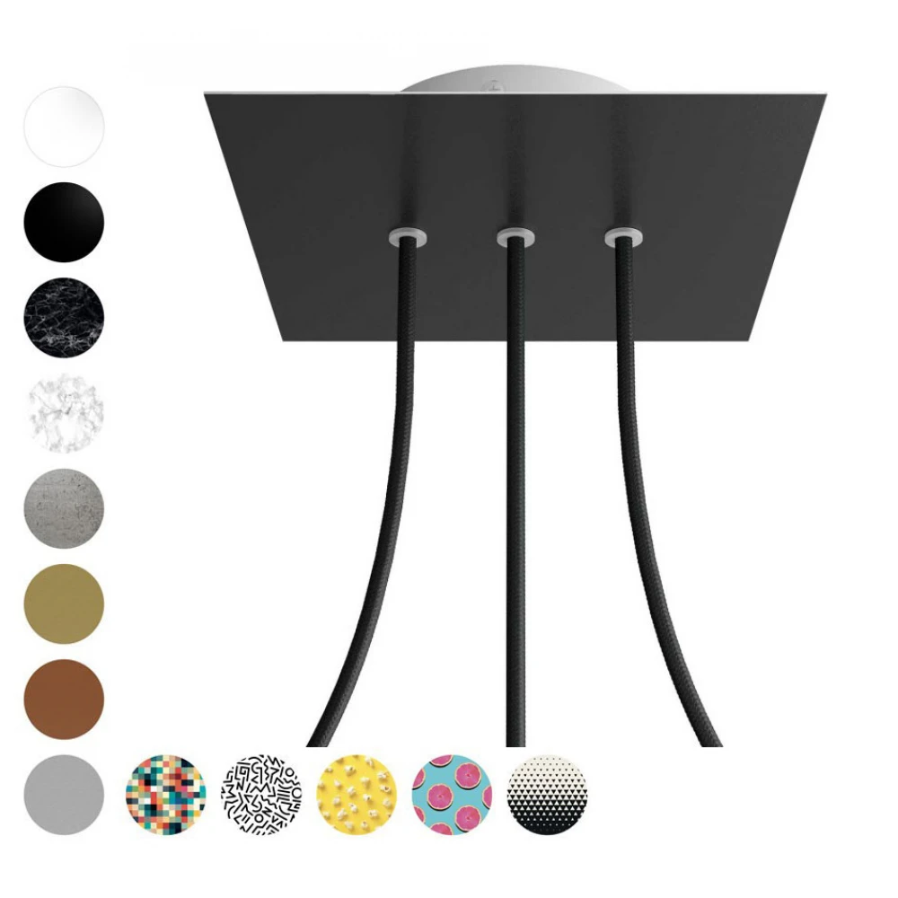 Ροζέτα Rose-One 200mm Τετράγωνη με 3 Τρύπες Στην Σειρά Σε Μαύρο Σχέδιo - Creative Cables