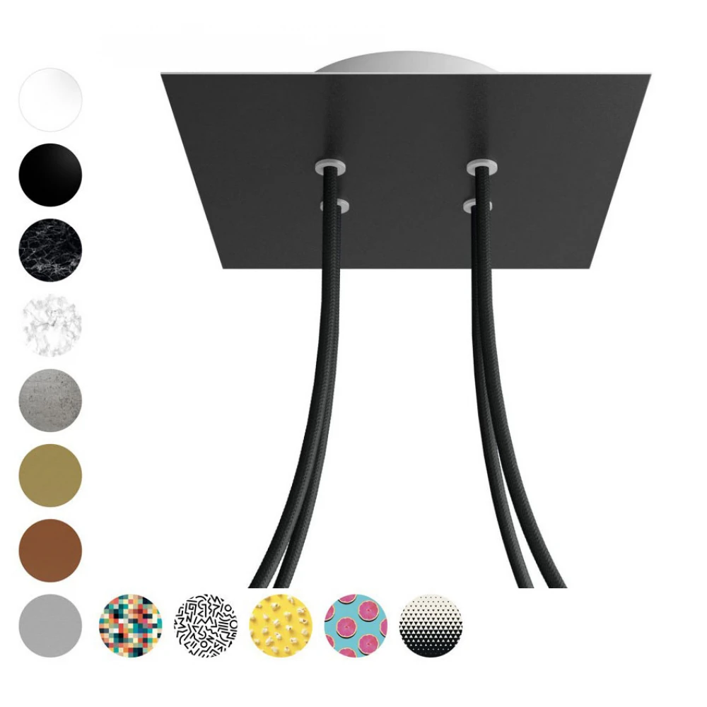 Ροζέτα Rose-One 200mm Τετράγωνη με 4 Τρύπες Στην Σειρά Σε Μαύρο Σχέδιo - Creative Cables