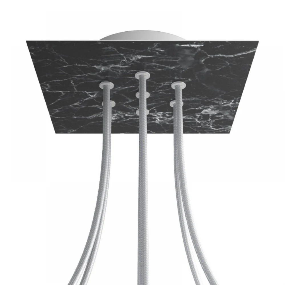 Ροζέτα Rose-One 200mm Τετράγωνη με 7 Τρύπες Στην Σειρά Σε Μαύρο Μάρμαρο Σχέδιο - Creative Cables