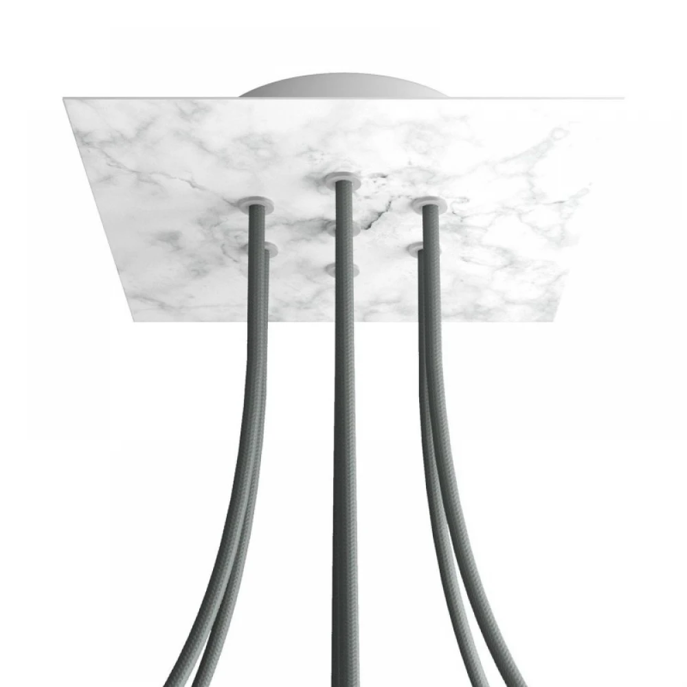 Ροζέτα Rose-One 200mm Τετράγωνη με 7 Τρύπες Στην Σειρά Σε Λευκό Μάρμαρο Σχέδιο - Creative Cables