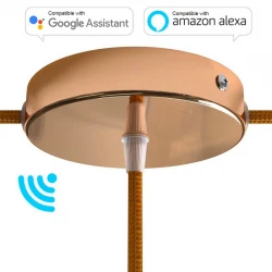 SMART Ροζέτα Φωτιστικού Μεταλλική πλακέ 1 τρύπα στο κέντρο + 2 στο πλάι και στήριγμα καλωδίου - συμβατή με φωνητικές βοηθούς - Χάλκινο - Creative Cables