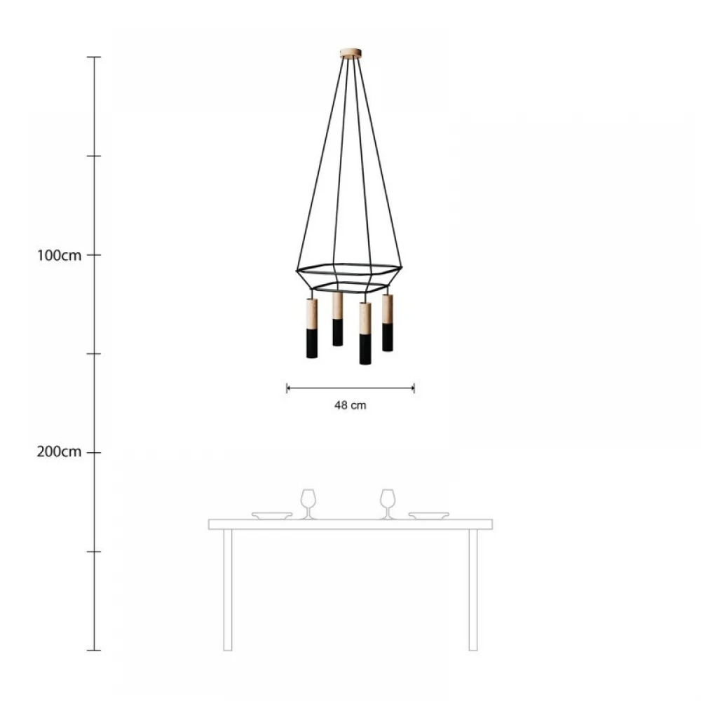 Κρεμαστό φωτιστικό 4φωτο Διπλό Cage Tub-E14 Φυσικό - Μαύρο 4xE14 - Creative Cables