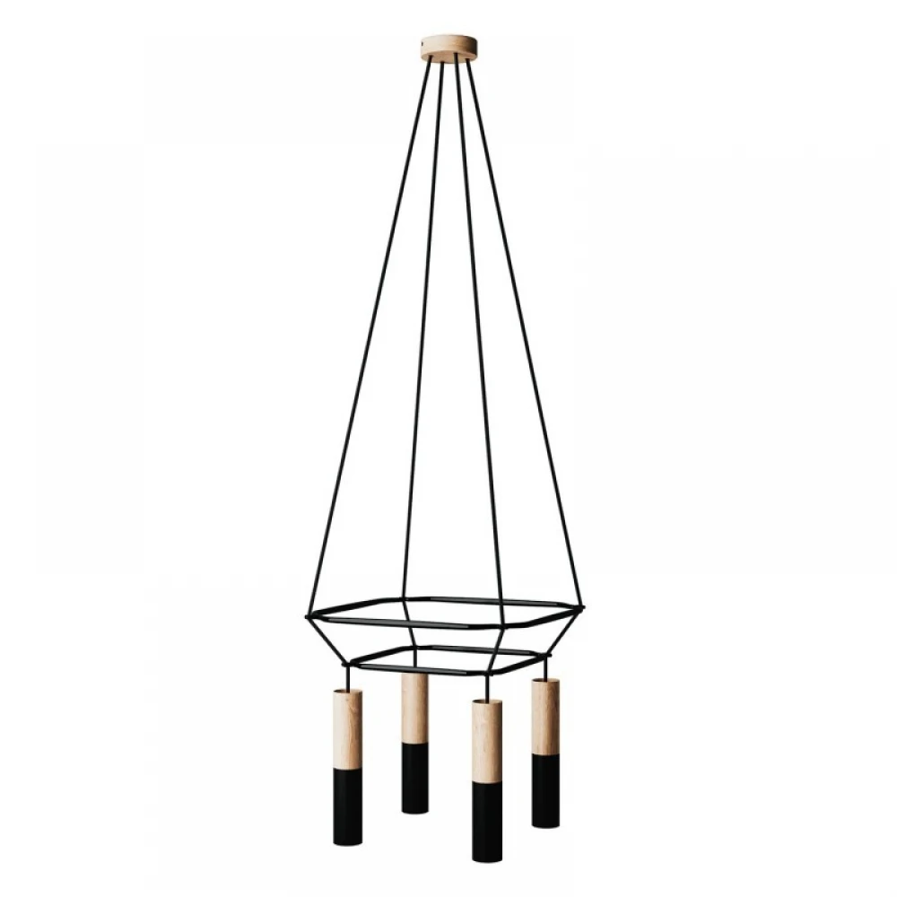 Κρεμαστό φωτιστικό 4φωτο Διπλό Cage Tub-E14 Φυσικό - Μαύρο 4xE14 - Creative Cables