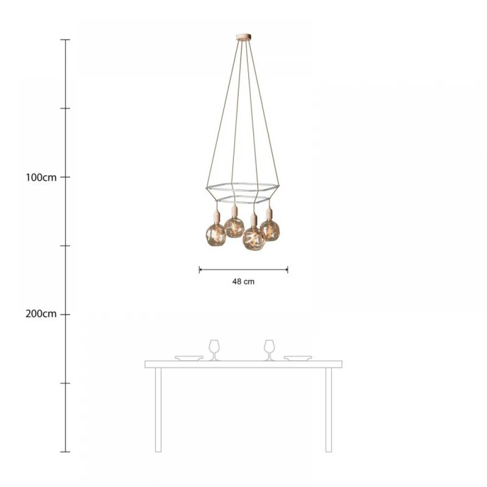 Κρεμαστό φωτιστικό 4φωτο Διπλό Cage Clobe Bumped - Φυσικό 4xE27 - Creative Cables