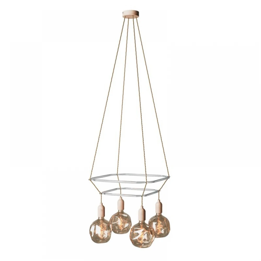 Κρεμαστό φωτιστικό 4φωτο Διπλό Cage Clobe Bumped - Φυσικό 4xE27 - Creative Cables