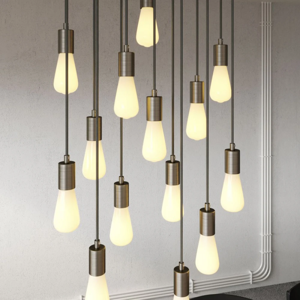 Κρεμαστό Φωτιστικό 14φωτο, με ορθογώνια ροζέτα Rose-One XXL 675 mm, υφασμάτινο καλώδιο και μεταλλικά στοιχεία - Λευκό ΜΑΤ Dibond - Creative Cables