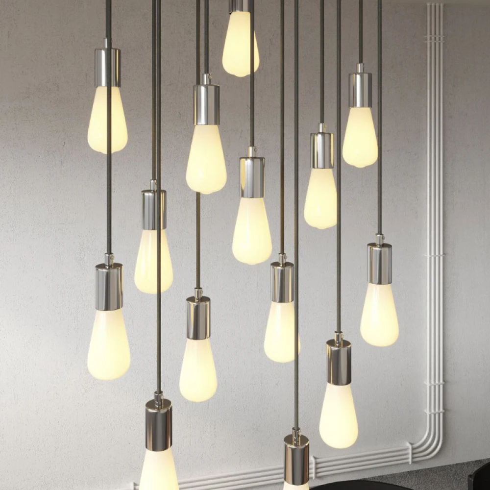 Κρεμαστό Φωτιστικό 14φωτο, με ορθογώνια ροζέτα Rose-One XXL 675 mm, υφασμάτινο καλώδιο και μεταλλικά στοιχεία - Νίκελ ΜΑΤ Dibond - Creative Cables