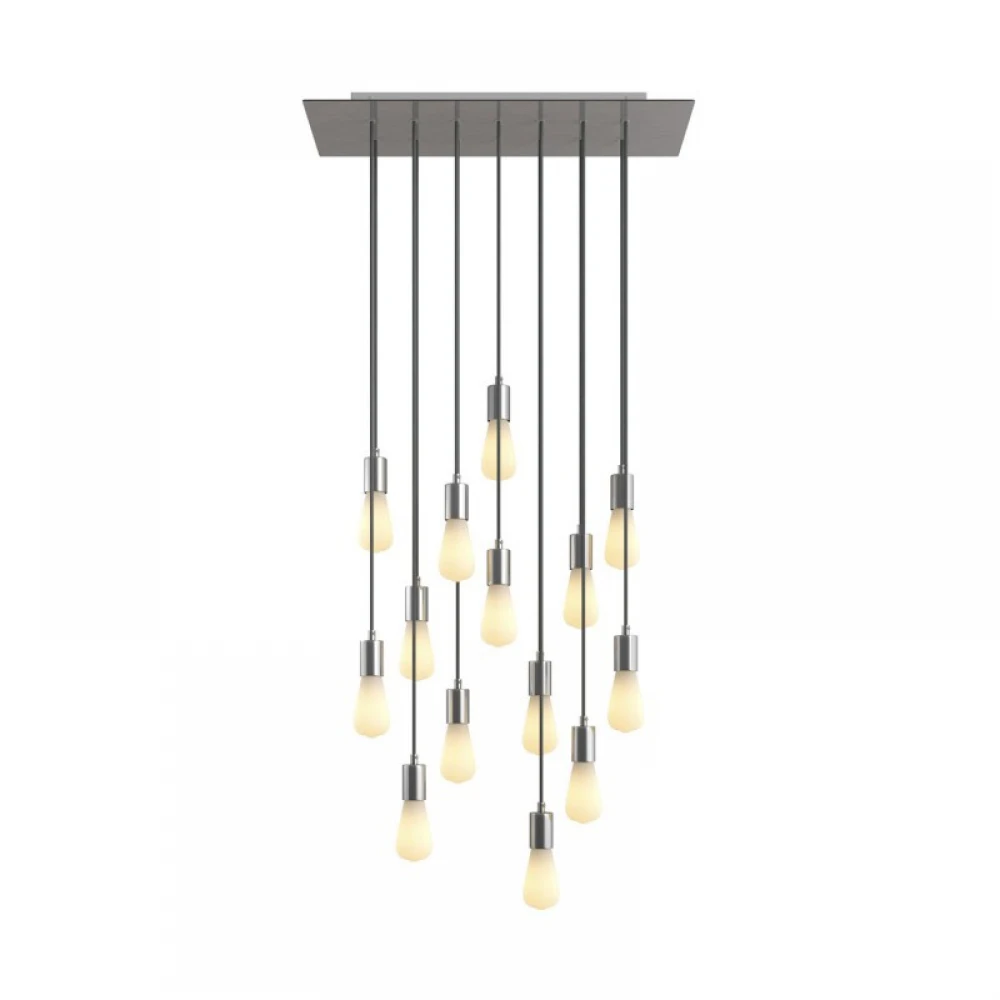 Κρεμαστό Φωτιστικό 14φωτο, με ορθογώνια ροζέτα Rose-One XXL 675 mm, υφασμάτινο καλώδιο και μεταλλικά στοιχεία - Νίκελ ΜΑΤ Dibond - Creative Cables