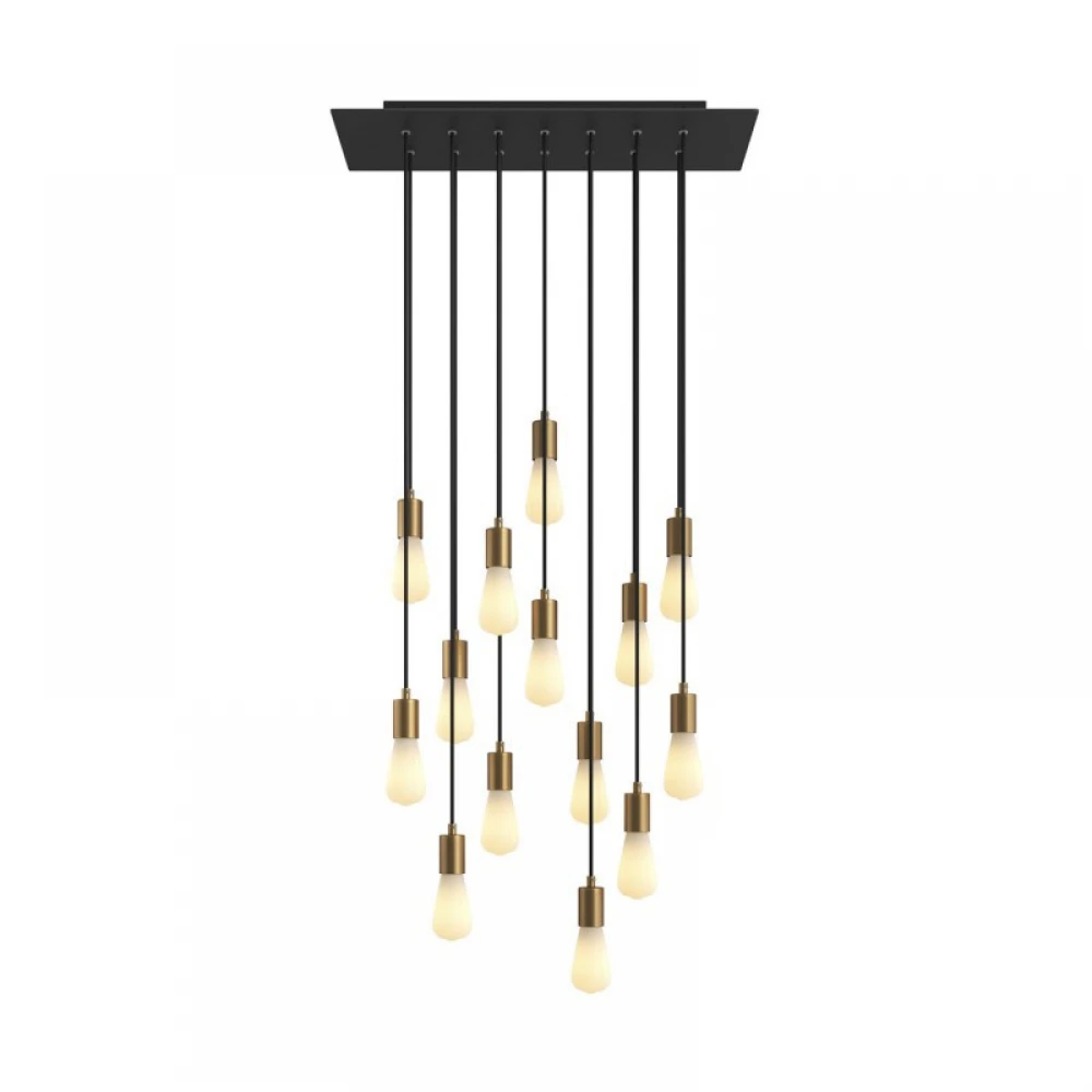 Κρεμαστό Φωτιστικό 14φωτο, με ορθογώνια ροζέτα Rose-One XXL 675 mm, υφασμάτινο καλώδιο και μεταλλικά στοιχεία - Μαύρο ΜΑΤ Dibond - Creative Cables