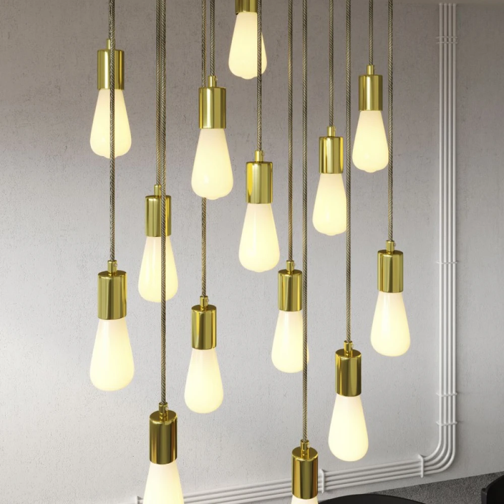 Κρεμαστό Φωτιστικό 14φωτο, με ορθογώνια ροζέτα Rose-One XXL 675 mm, υφασμάτινο καλώδιο και μεταλλικά στοιχεία - Χρυσό ΜΑΤ Dibond - Creative Cables