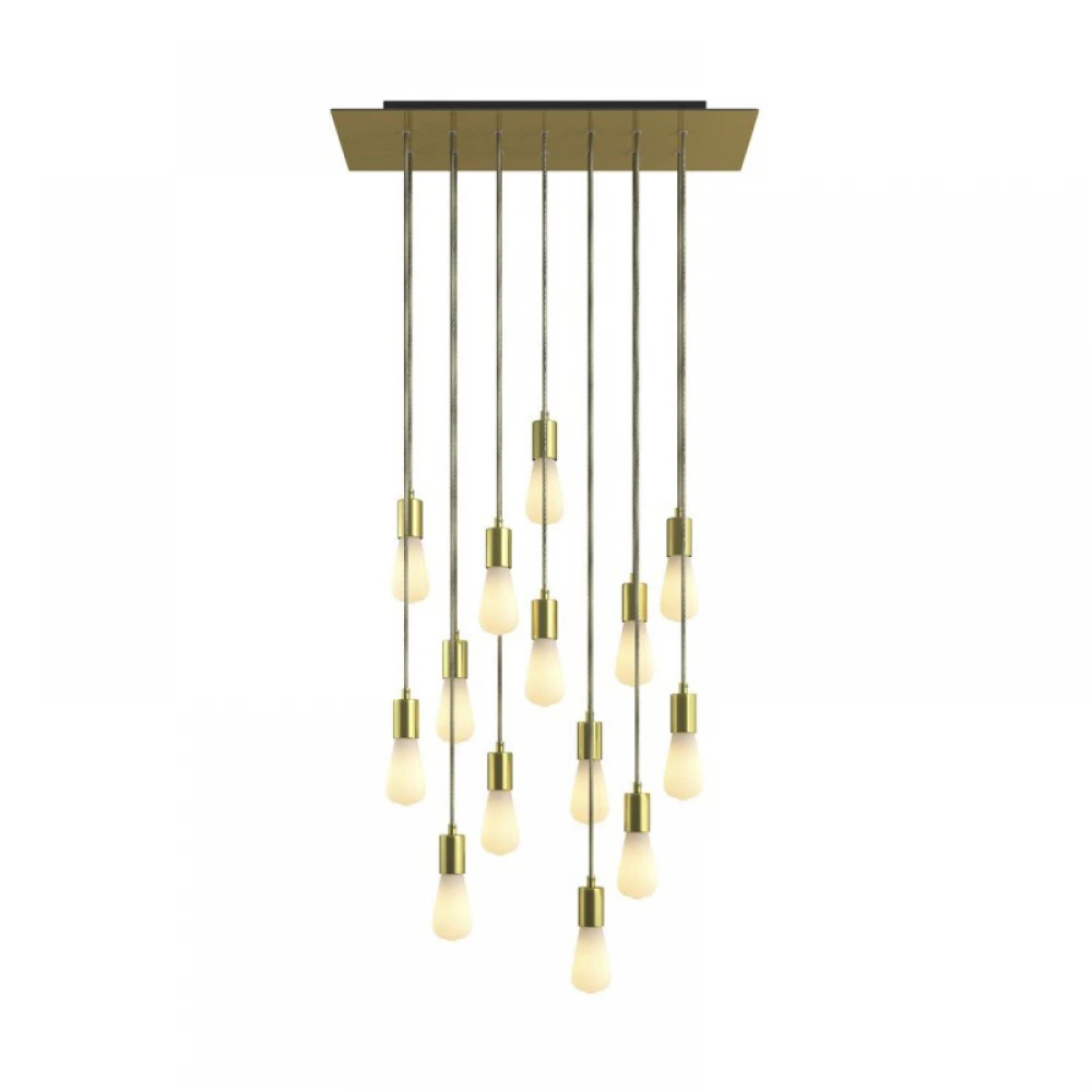 Κρεμαστό Φωτιστικό 14φωτο, με ορθογώνια ροζέτα Rose-One XXL 675 mm, υφασμάτινο καλώδιο και μεταλλικά στοιχεία - Χρυσό ΜΑΤ Dibond - Creative Cables