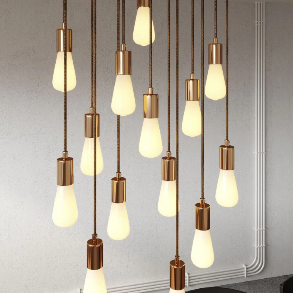 Κρεμαστό Φωτιστικό 14φωτο, με ορθογώνια ροζέτα Rose-One XXL 675 mm, υφασμάτινο καλώδιο και μεταλλικά στοιχεία - Χάλκινο ΜΑΤ Dibond - Creative Cables