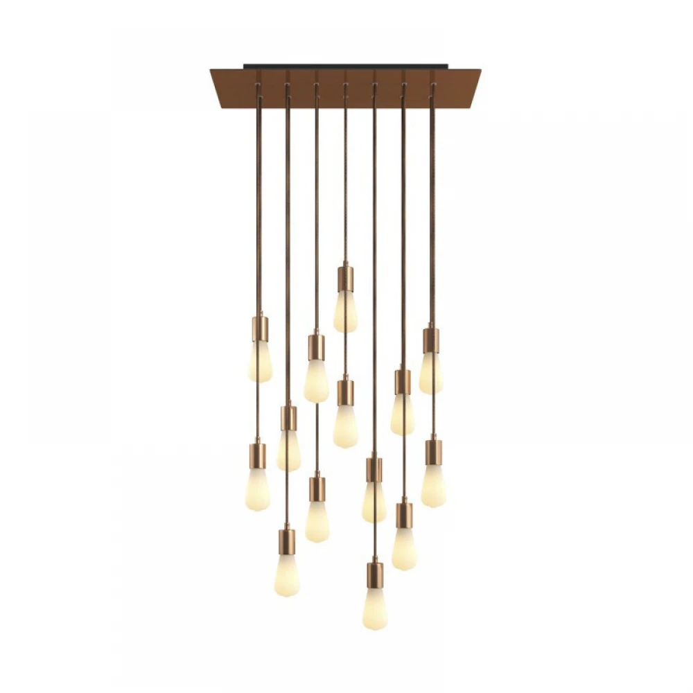 Κρεμαστό Φωτιστικό 14φωτο, με ορθογώνια ροζέτα Rose-One XXL 675 mm, υφασμάτινο καλώδιο και μεταλλικά στοιχεία - Χάλκινο ΜΑΤ Dibond - Creative Cables