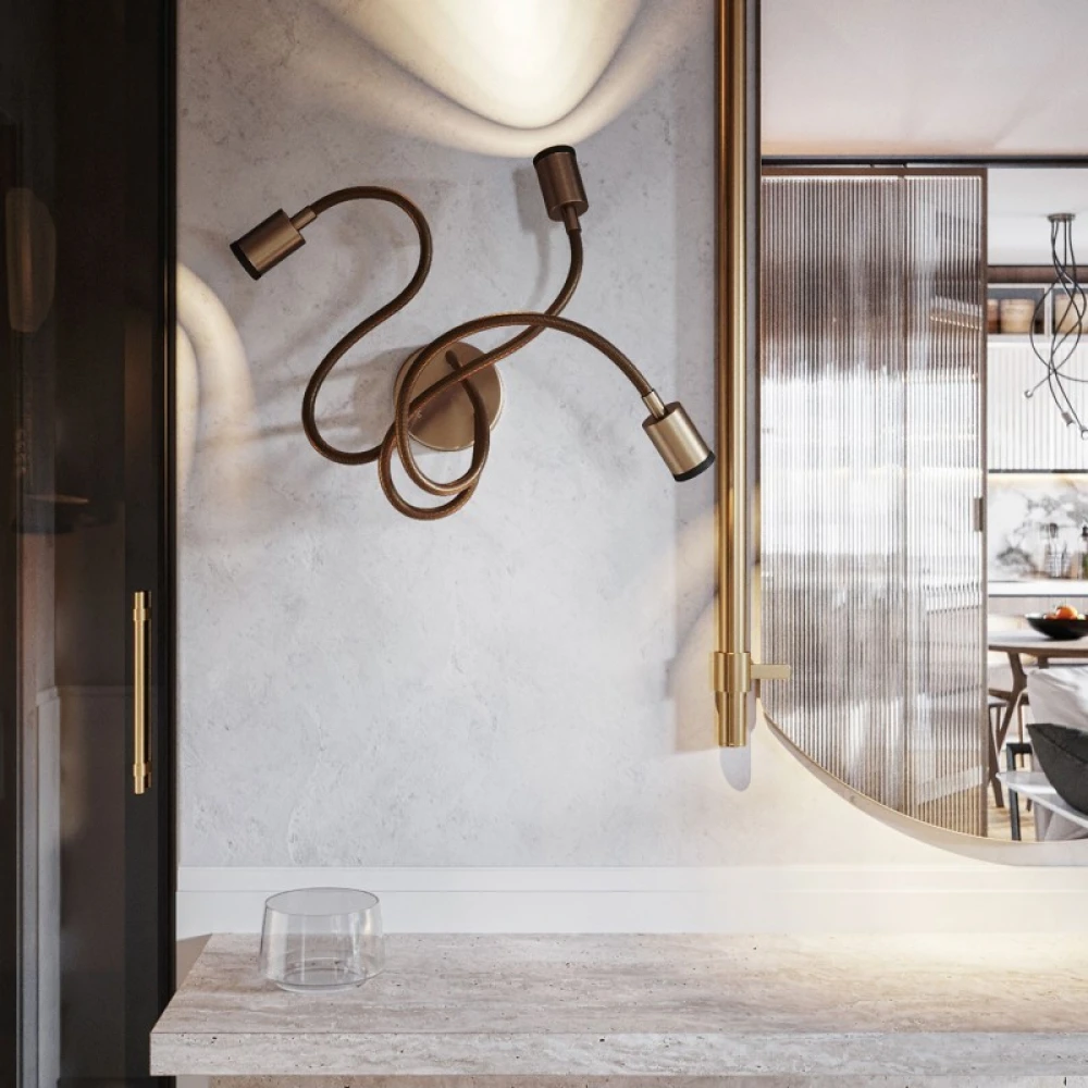 Φωτιστικό Τοίχου ή Οροφής 3φωτο Κινητό Σποτ Mini GU1d0 με εύκαμπτο σωλήνα Flex 60cm Μπρονζέ - Creative Cables