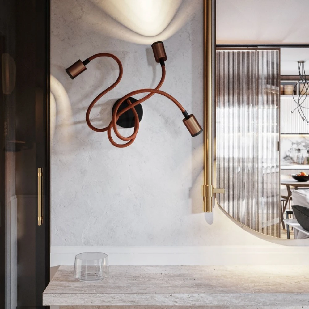 Φωτιστικό Τοίχου ή Οροφής 3φωτο Κινητό Σποτ Mini GU1d0 με εύκαμπτο σωλήνα Flex 60cm Χάλκινο Αντικέ - Creative Cables