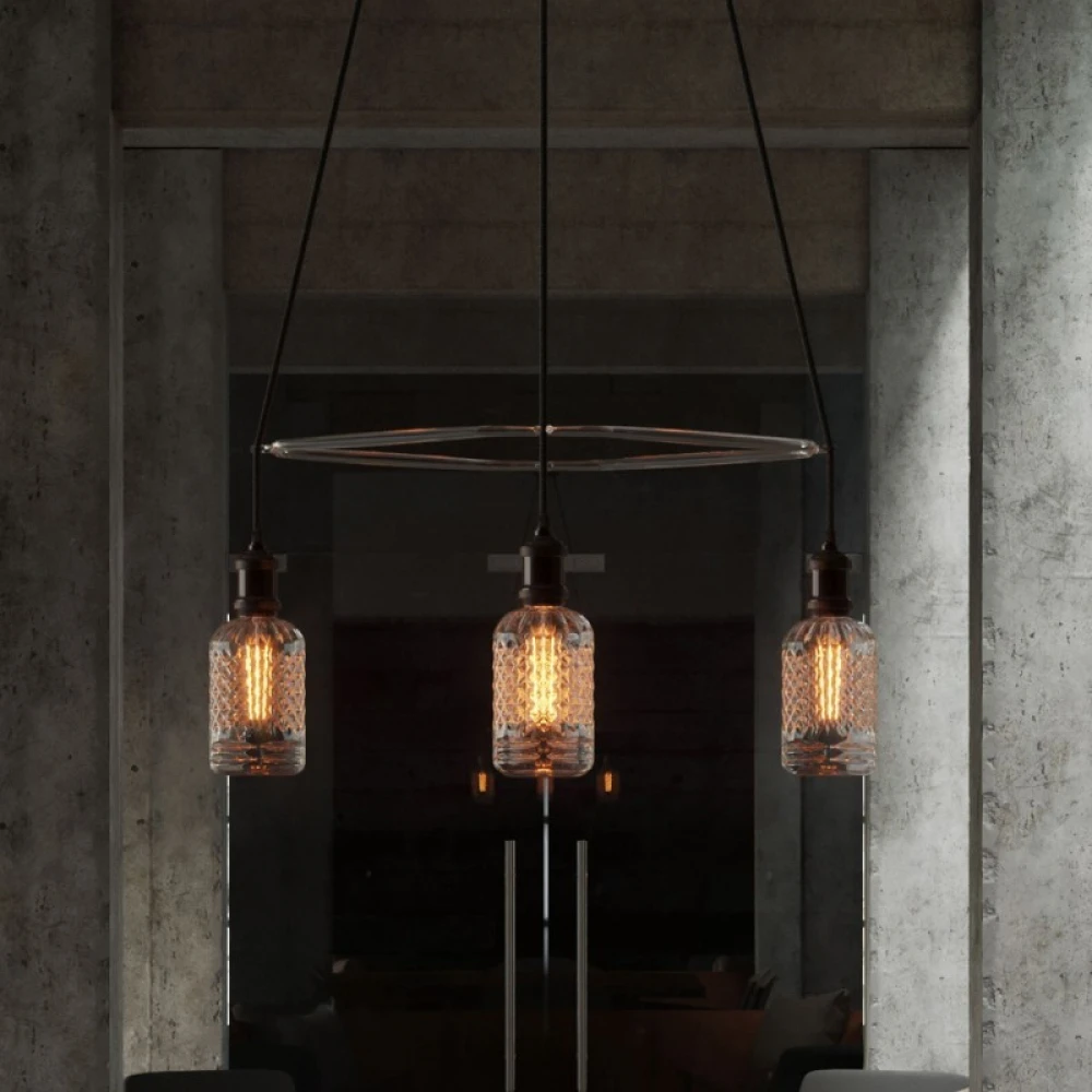 Κρεμαστό φωτιστικό 4φωτο Cage Globe Crystal Ανθρακί 4xE27 - Creative Cables