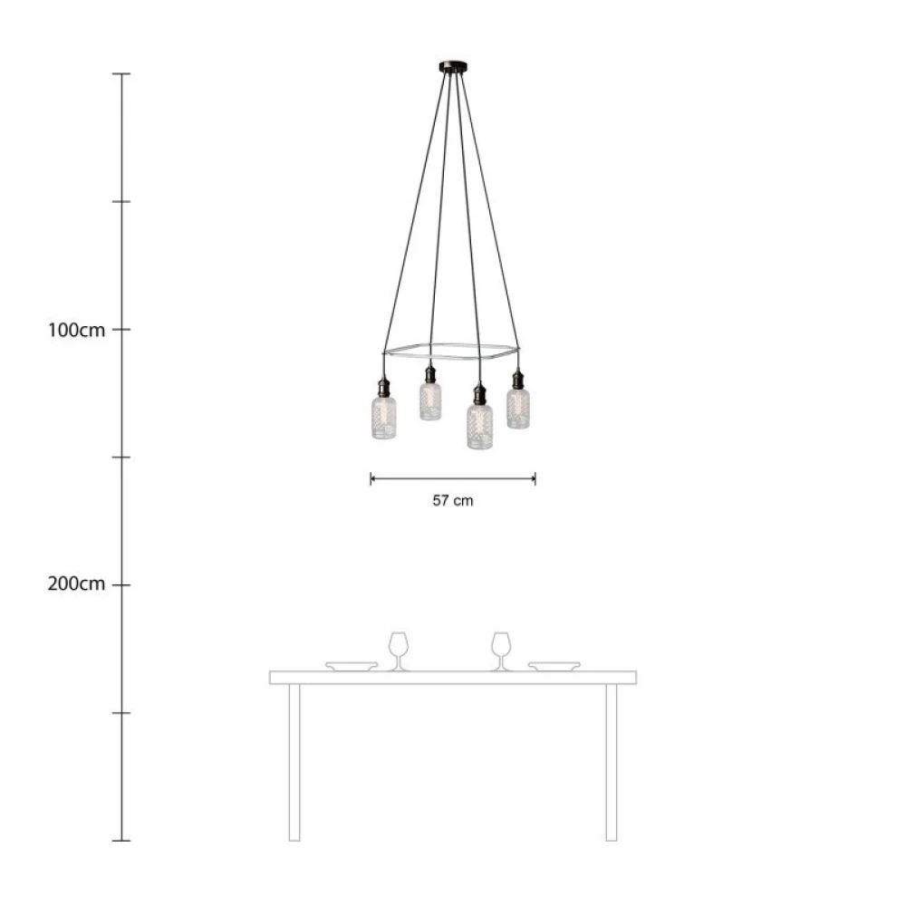 Κρεμαστό φωτιστικό 4φωτο Cage Globe Crystal Ανθρακί 4xE27 - Creative Cables