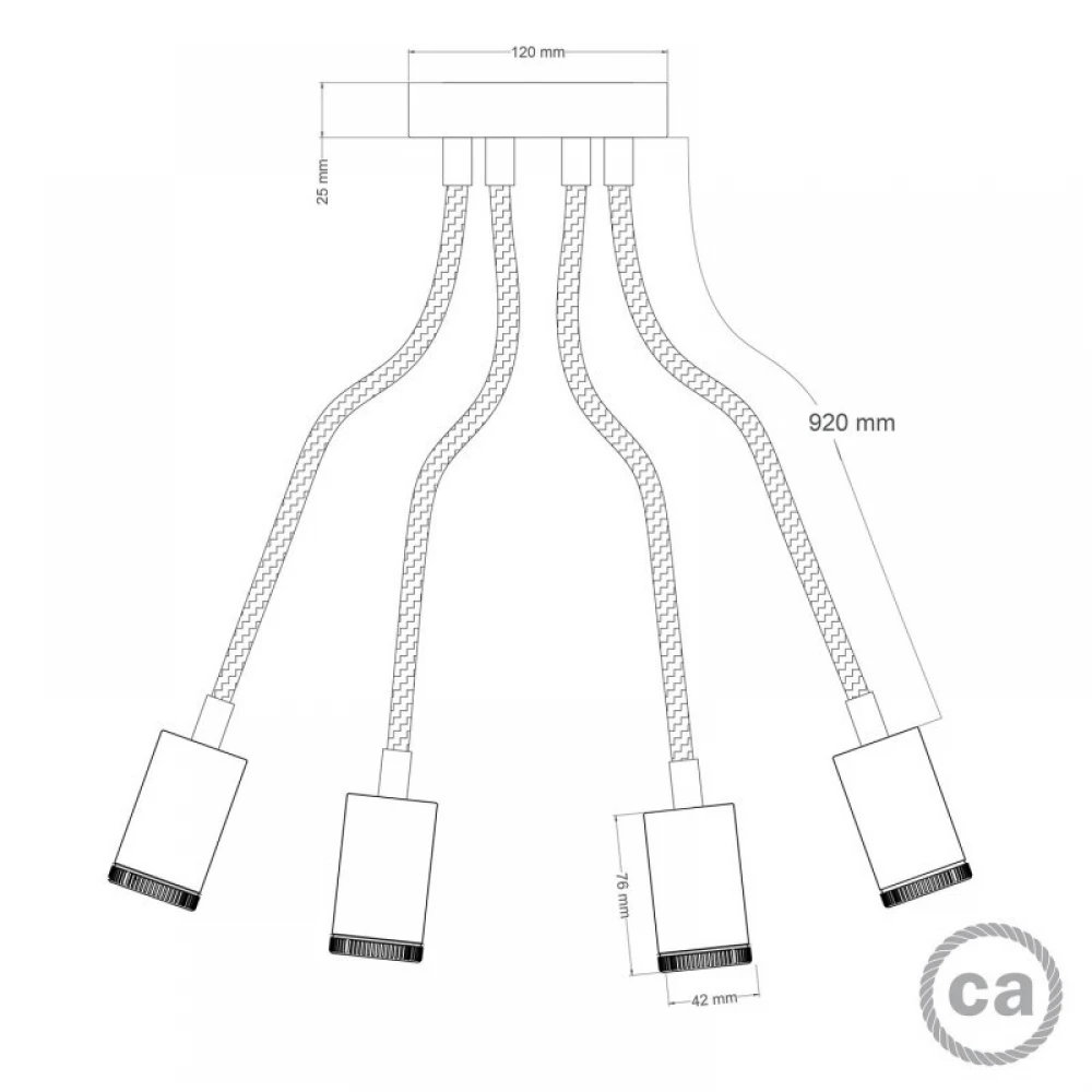 Φωτιστικό Τοίχου ή Οροφής 4φωτο Κινητό Σποτ Mini GU1d0 με εύκαμπτο σωλήνα Flex 90cm Μαύρο - Creative Cables