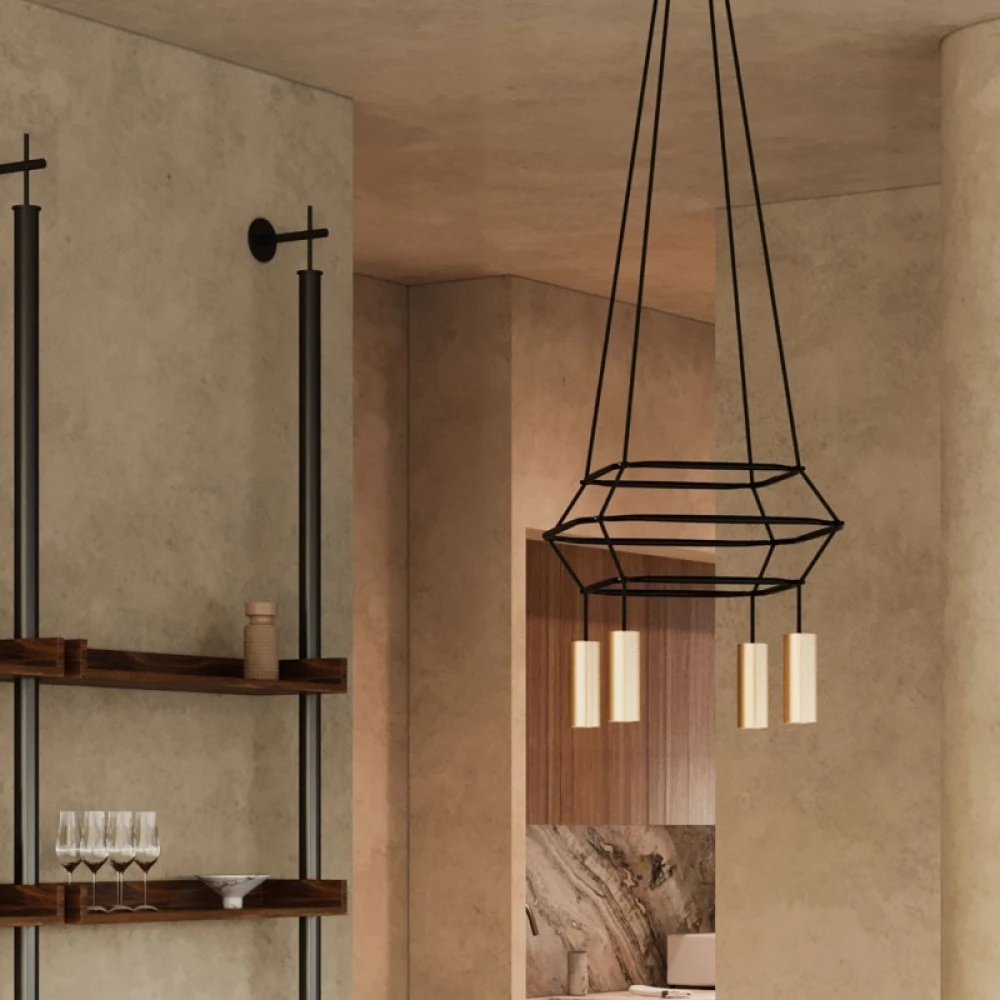 Κρεμαστό φωτιστικό 4φωτο Τριπλό Cage Tub-E14 Μπρονζέ 4xE14 - Creative Cables