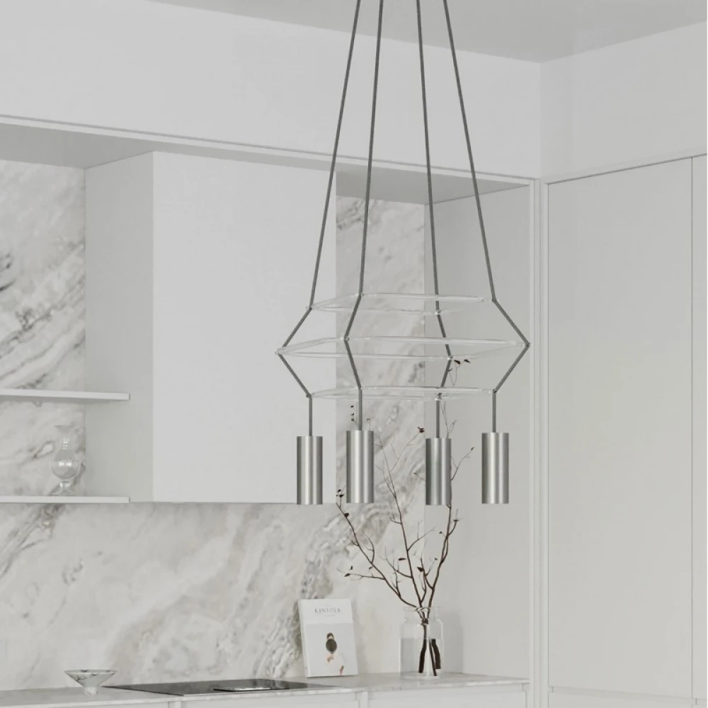 Κρεμαστό φωτιστικό 4φωτο Τριπλό Cage Tub-E14 Νίκελ ΜΑΤ 4xE14 - Creative Cables