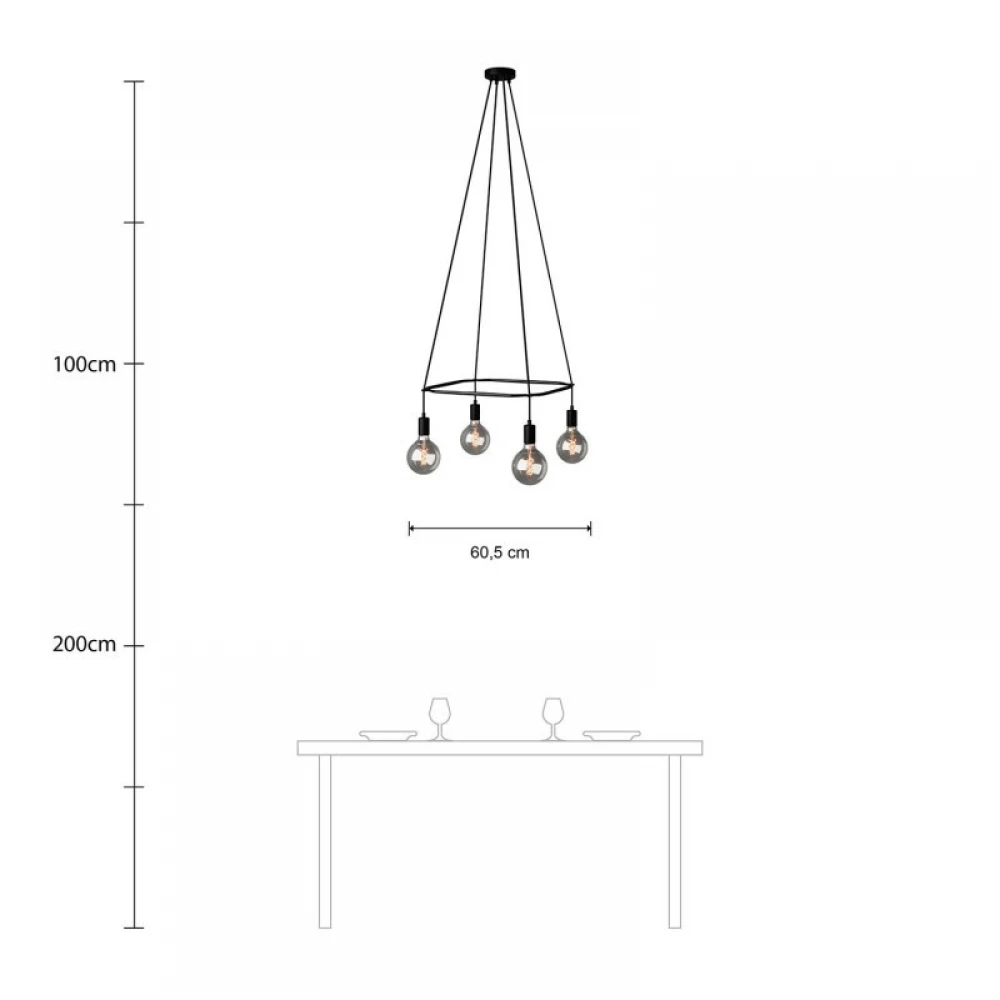 Κρεμαστό φωτιστικό 4φωτο Cage Globe Μαύρο ΜΑΤ 4xE27 - Creative Cables