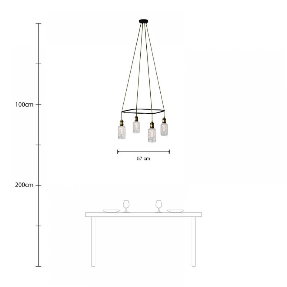 Κρεμαστό φωτιστικό 4φωτο Cage Globe Crystal Χρυσό 4xE27 - Creative Cables
