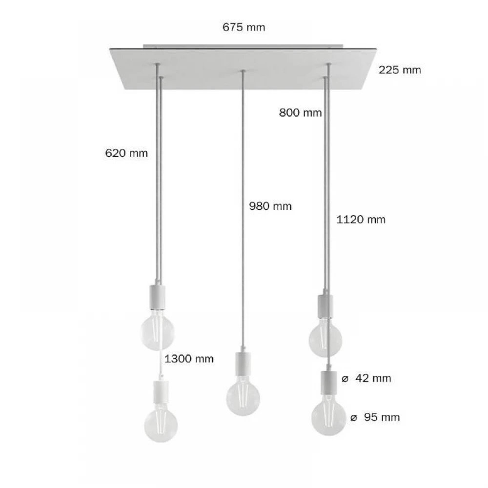 Κρεμαστό Φωτιστικό 5φωτο, με ορθογώνια ροζέτα Rose-One XXL 675 mm, υφασμάτινο καλώδιο και μεταλλικά στοιχεία - Χρυσό ΜΑΤ Dibond - Creative Cables