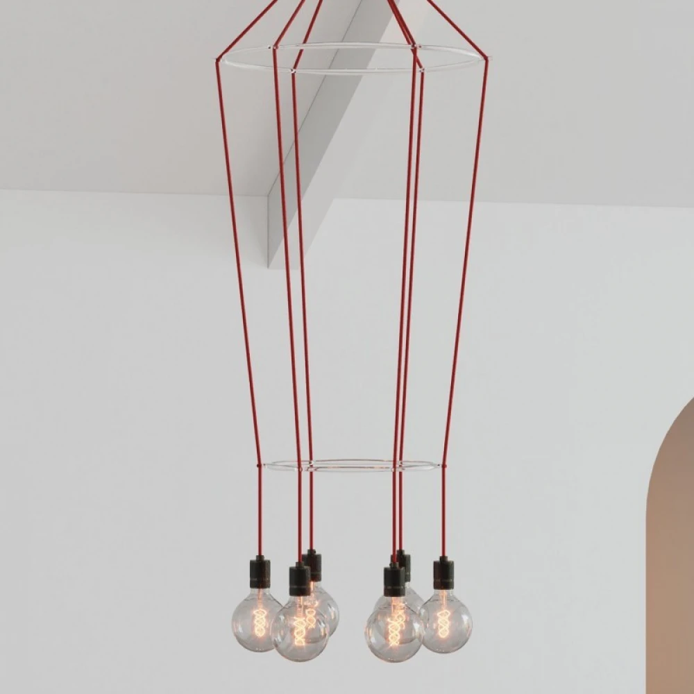 Κρεμαστό φωτιστικό 6φωτο Διπλό Cage Globe Γκρι 6xE27 - Creative Cables