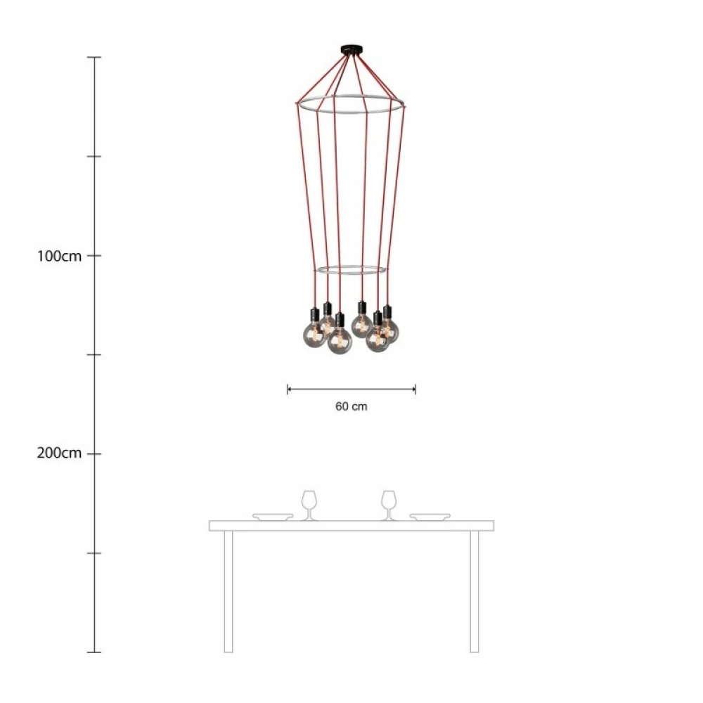 Κρεμαστό φωτιστικό 6φωτο Διπλό Cage Globe Γκρι 6xE27 - Creative Cables