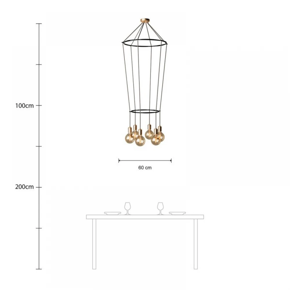 Κρεμαστό φωτιστικό 6φωτο Διπλό Cage Globe Χρυσό 6xE27 - Creative Cables