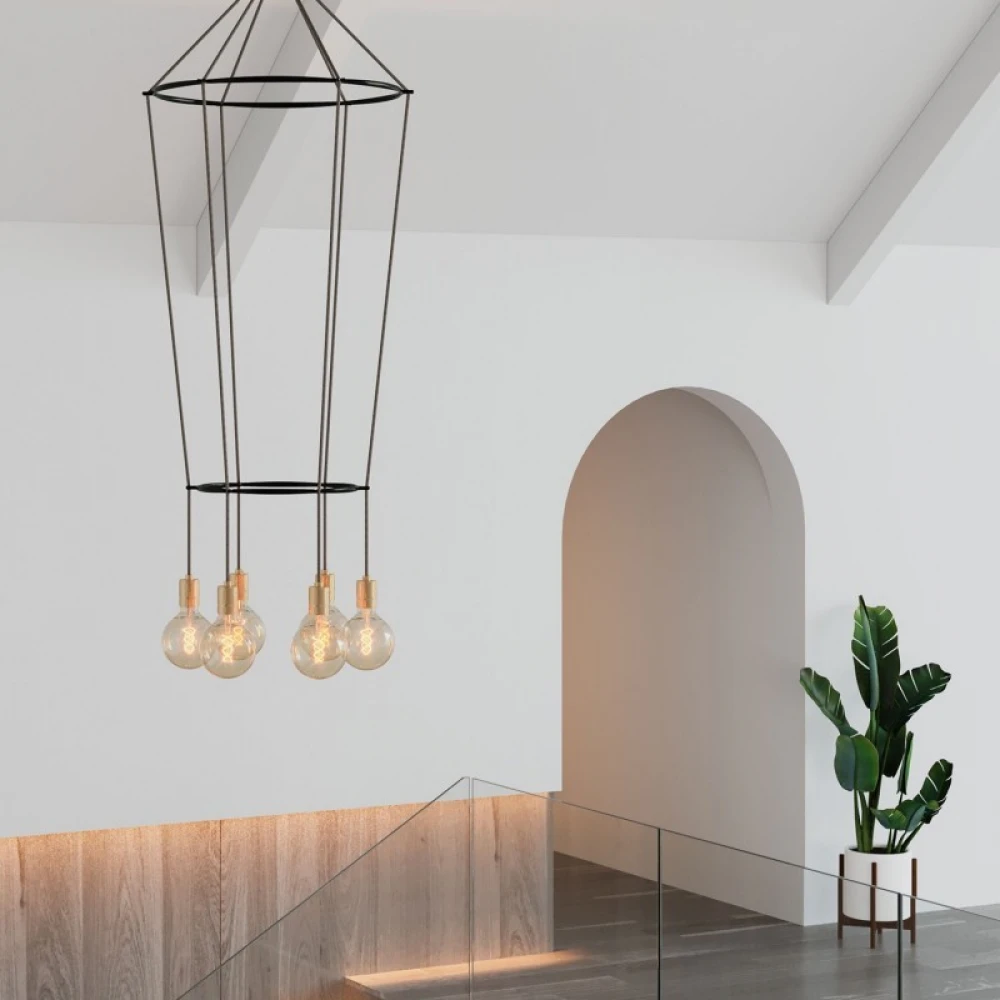 Κρεμαστό φωτιστικό 6φωτο Διπλό Cage Globe Χρυσό 6xE27 - Creative Cables