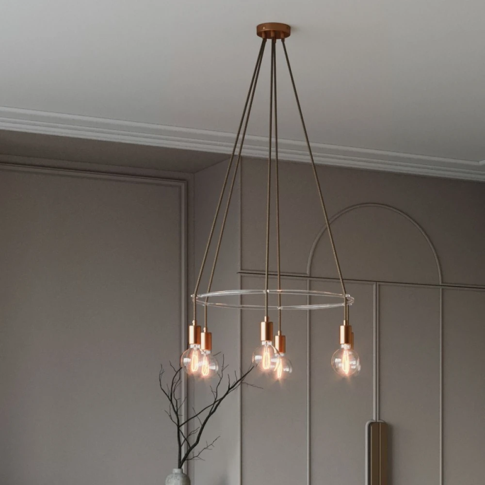 Κρεμαστό φωτιστικό 6φωτο Cage Globe Χάλκινο Αντικέ 6xE27 - Creative Cables