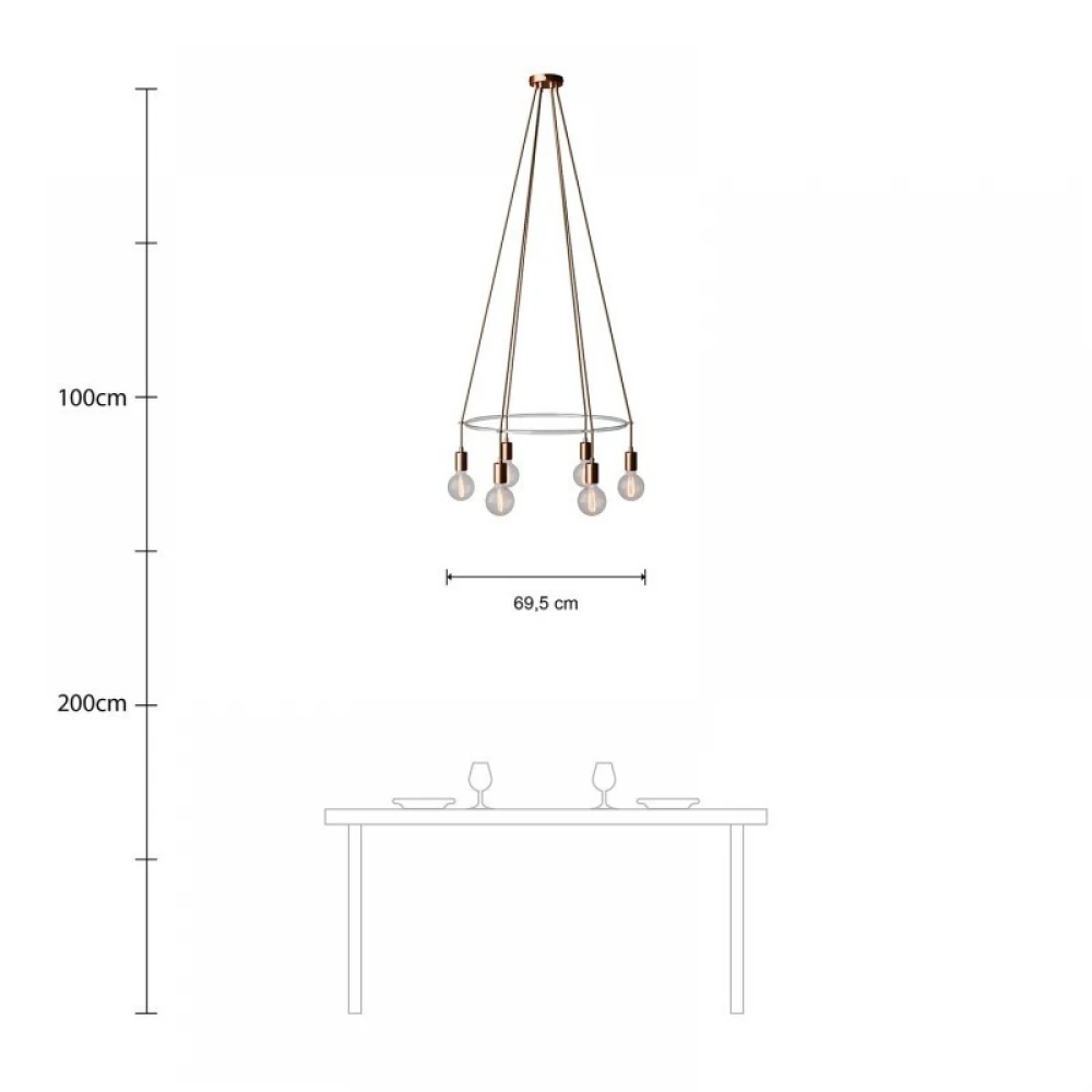 Κρεμαστό φωτιστικό 6φωτο Cage Globe Χάλκινο Αντικέ 6xE27 - Creative Cables